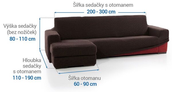 Super strečové poťahy NIAGARA čokoládová sedačka s otomanom vľavo (š. 200 - 300 cm)