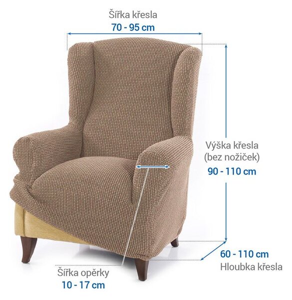 Super strečové poťahy NIAGARA oriešková kreslo ušiak (š. 70 - 95 cm)
