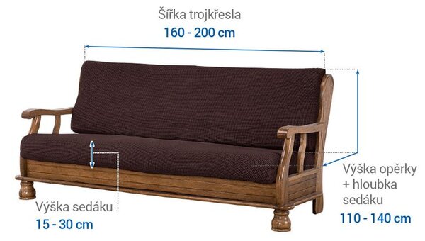 Super strečové poťahy NIAGARA čokoládová trojkreslo s drevenými rúčkami (š. 160 - 200 cm)