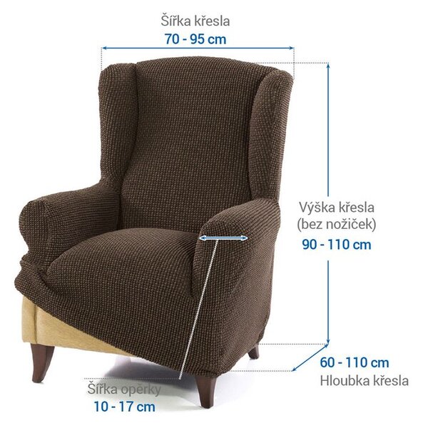 Super strečové poťahy NIAGARA tabaková kreslo ušiak (š. 70 - 95 cm)