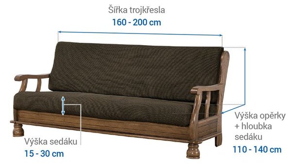Super strečové poťahy NIAGARA tabaková trojkreslo s drevenými rúčkami (š. 160 - 200 cm)