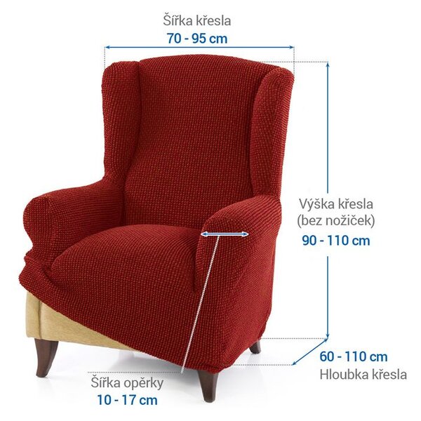 Super strečové poťahy NIAGARA tehlová kreslo ušiak (š. 70 - 95 cm)
