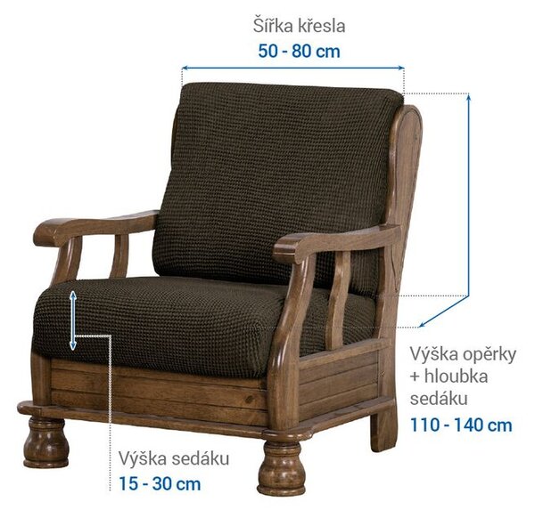 Super strečové poťahy NIAGARA tabaková kreslo s drevenými rúčkami (š. 50 - 80 cm)
