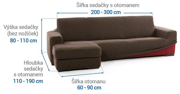 Super strečové poťahy NIAGARA tabaková sedačka s otomanom vľavo (š. 200 - 300 cm)