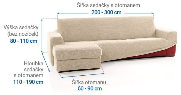 Super strečové poťahy NIAGARA smotanová sedačka s otomanom vľavo (š. 200 - 300 cm)