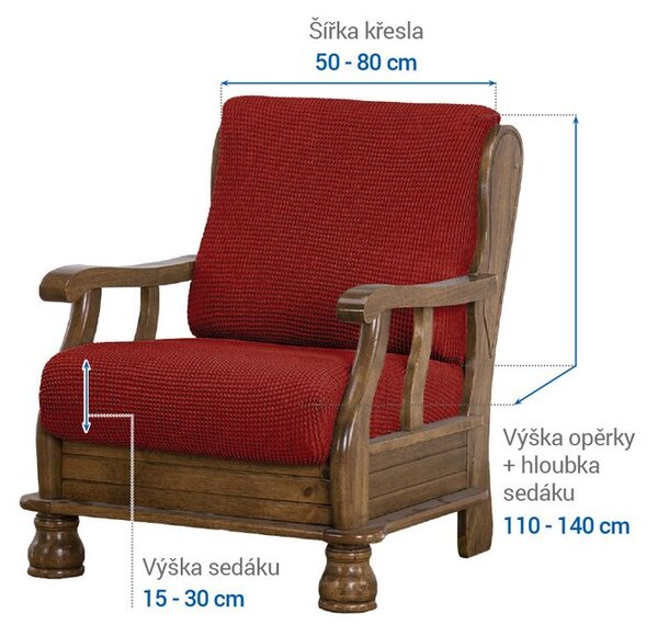 Super strečové poťahy NIAGARA tehlová kreslo s drevenými rúčkami (š. 50 - 80 cm)