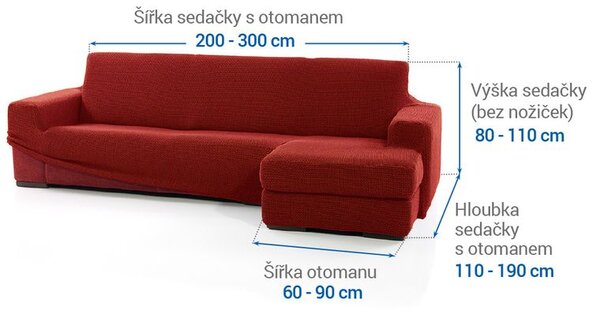 Super strečové poťahy NIAGARA tehlová sedačka s otomanom vpravo (š. 200 - 300 cm)
