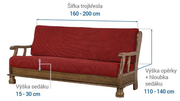 Super strečové poťahy NIAGARA tehlová trojkreslo s drevenými rúčkami (š. 160 - 200 cm)