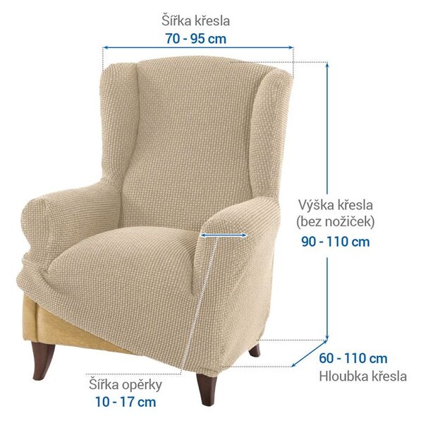 Super strečové poťahy NIAGARA smotanová kreslo ušiak (š. 70 - 95 cm)