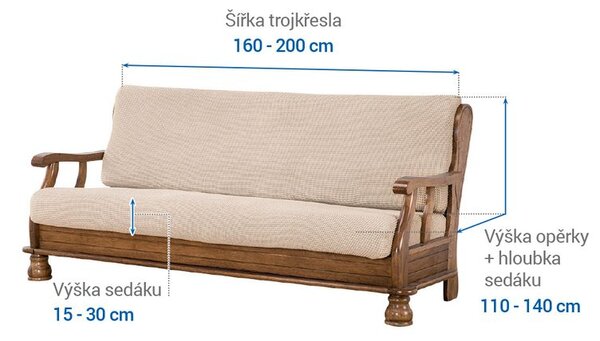 Super strečové poťahy NIAGARA smotanová trojkreslo s drevenými rúčkami (š. 160 - 200 cm)