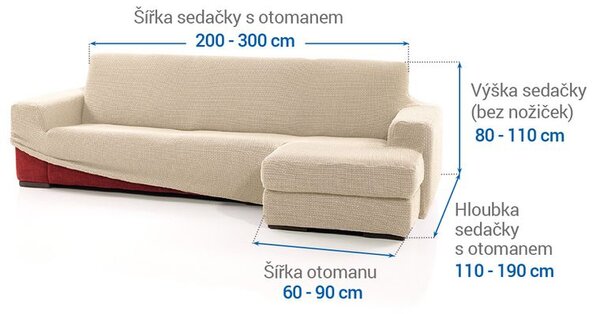 Super strečové poťahy NIAGARA smotanová sedačka s otomanom vpravo (š. 200 - 300 cm)