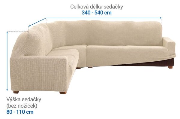 Super strečové poťahy NIAGARA smotanová rohová sedačka (š. 340 - 540 cm)
