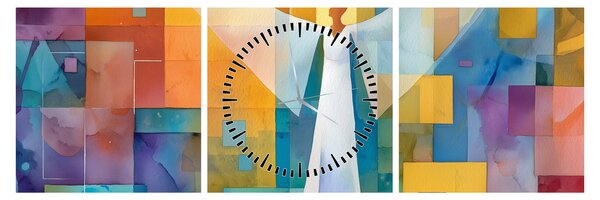 Obraz - Geometrický anjel (s hodinami) (90x30 cm)