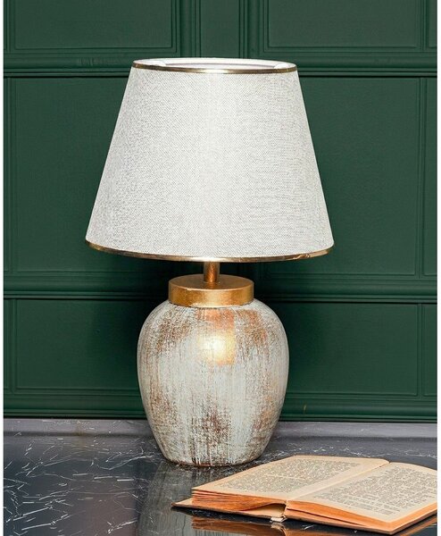 Krémovobiela/v zlatej farbe stolová lampa s textilným tienidlom (výška 47 cm) Yakamoz – Opviq lights