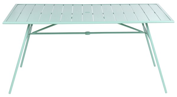 Záhradný jedálenský stôl mätová zelená pozinkované železo 160 x 90 cm práškovo lakovaný povrch moderný záhradný nábytok