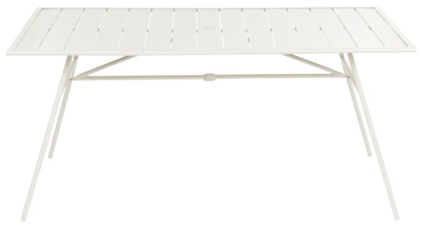 Záhradný jedálenský stôl svetlobéžový pozinkované železo 160 x 90 cm práškovo lakovaný povrch moderný záhradný nábytok