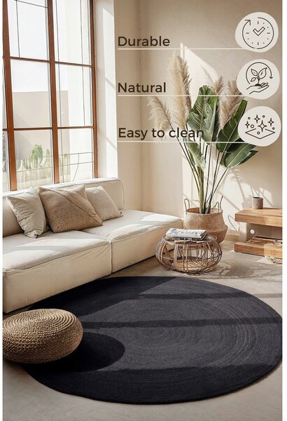 Čierny obojstranný/ručne tkaný jutový okrúhly koberec ø 200 cm Braided – Hanse Home