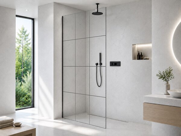 CERANO - Sprchová zástena Walk-in Crystal Ľ/P - 8 mm - bezvzperový systém - čierna matná, industriálne sklo - 90x200 cm