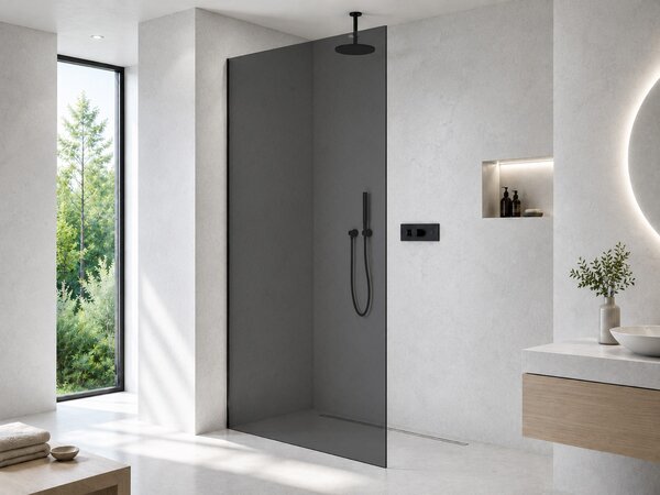 CERANO - Sprchová zástena Walk-in Crystal Ľ/P - 8 mm - bezvzperový systém - čierna matná, grafitové sklo - 80x200 cm
