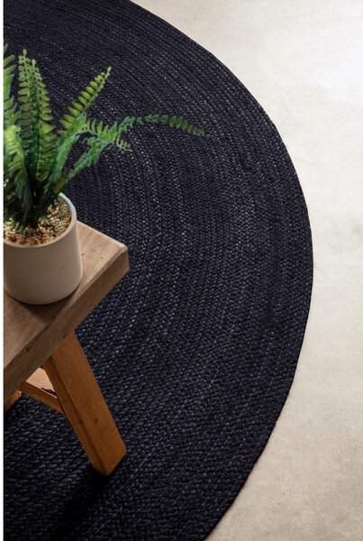 Čierny obojstranný/ručne tkaný jutový okrúhly koberec ø 200 cm Braided – Hanse Home