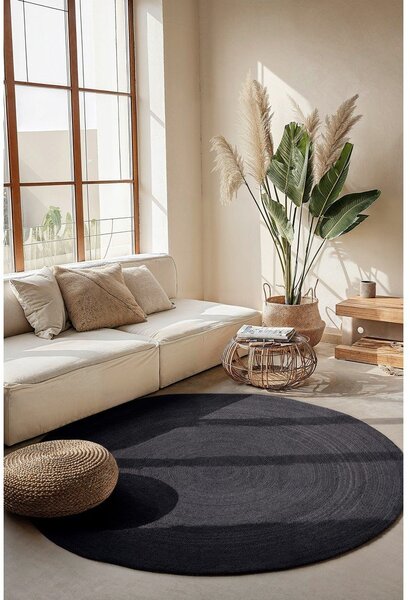 Čierny obojstranný/ručne tkaný jutový okrúhly koberec ø 200 cm Braided – Hanse Home