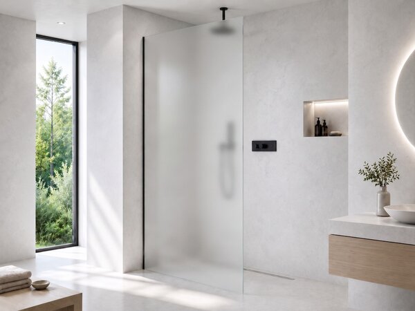 CERANO - Sprchová zástena Walk-in Crystal Ľ/P - 8 mm - bezvzperový systém - čierna matná, mliečne sklo - 50x200 cm
