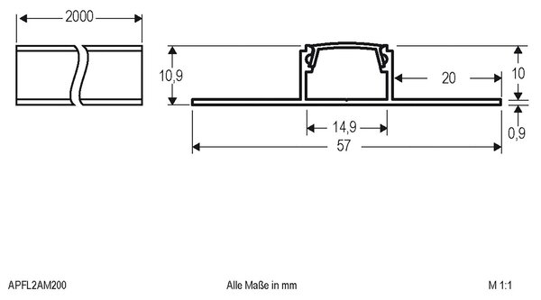 EVN APFL2 Al-dlaždicový profil 2-stranný 200x5,7cm