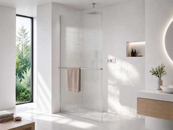 CERANO - Sprchová zástena Walk-in Crystal Ľ/P - 8 mm + polička/držiak na uteráky - bezvzperový systém - chróm, ryhované sklo - 50x200 cm