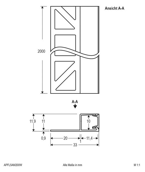 EVN APFL5 dlaždicový profil bočný 200x3,3 cm biela