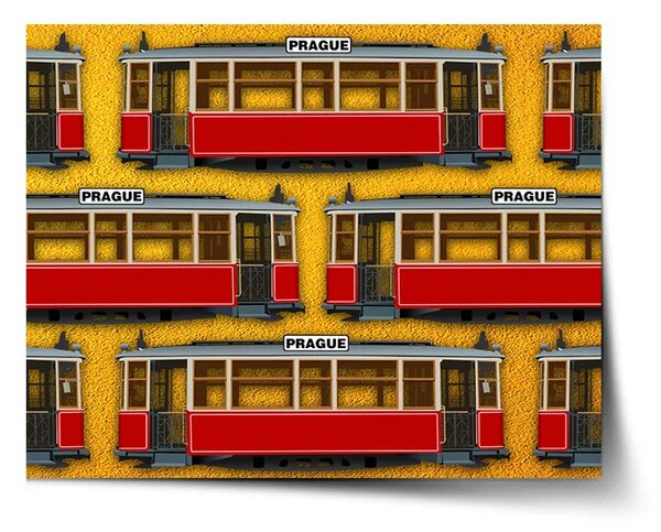 Sablio Plagát Pražské historické električky Žltý Pattern - 60x40 cm