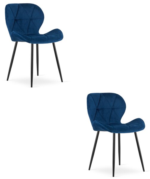 Set 2 stoličiek MANGO - tmavomodrý zamat / čierne nohy