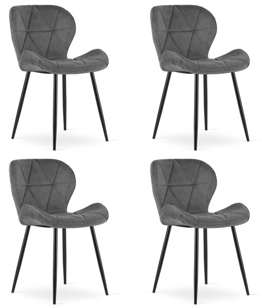 Set 4 zamatových stoličiek MANGO - tmavosivý zamat / čierne nohy
