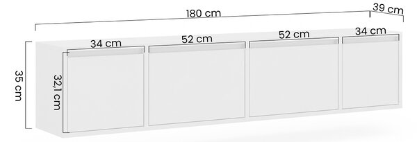 Štvordverová RTV skrinka Zolia 180 cm závesná - kasmír