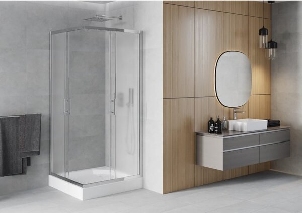 Mexen Rio štvorcová sprchová kabína 90 x 90 cm, námraza, chróm + brodzik, biela - 860-090-090-01-30-4510