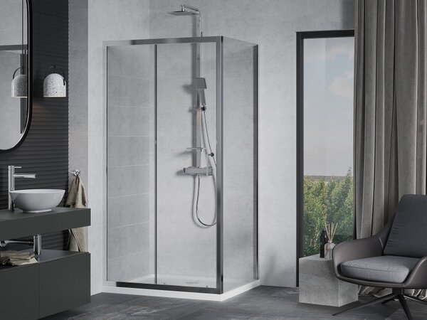 Mexen Apia posuvná sprchová kabína 120 x 90 cm, transparentná, chróm + vanička Flat - 840-120-090-01-00-4010