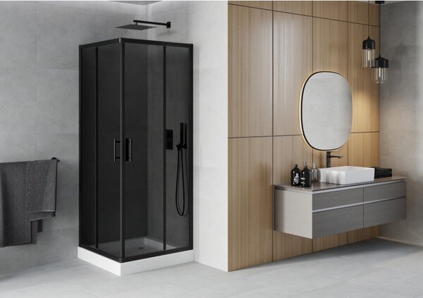 Mexen Rio štvorcový sprchovací kút 70 x 70 cm, grafitový, čierny + vanička, biela - 860-070-070-70-40-4510
