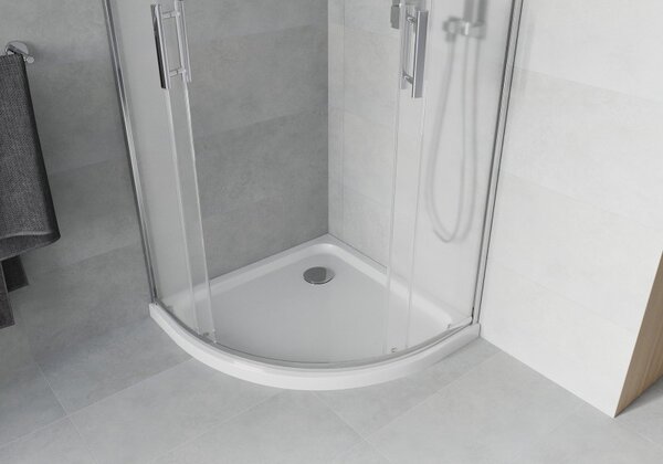 Mexen Rio sprchový kút polkruhový 80 x 80 cm, mráz, chróm + vanička Flat, biely - 863-080-080-01-30-4110