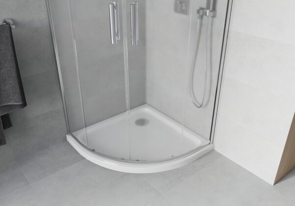 Mexen Rio sprchový kút polkruhový 80 x 80 cm, mráz, chróm + vanička Flat, biely - 863-080-080-01-30-4110