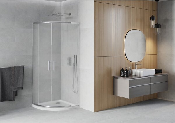 Mexen Rio sprchový kút polkruhový 80 x 80 cm, mráz, chróm + vanička Flat, biely - 863-080-080-01-30-4110