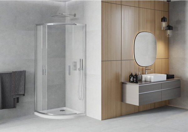 Mexen Rio sprchový kút polkruhový 80 x 80 cm, mráz, chróm + vanička Flat, biely - 863-080-080-01-30-4110