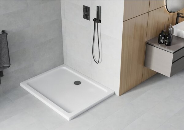 Mexen Flat obdĺžniková vanička slim 80 x 70 cm, biela, čierny sifón - 40107080B