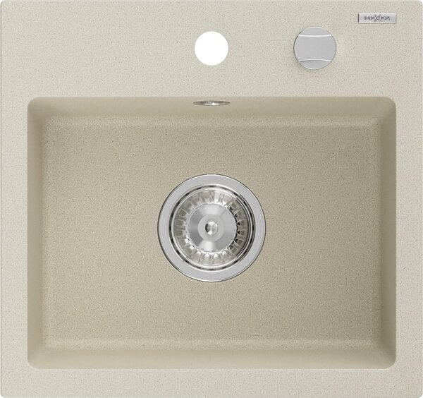 Mexen Milo granitový drez 1-komorový 435 x 410 mm, béžový, sifón chróm - 6505441000-69