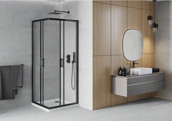 Mexen Rio štvorcová sprchová kabína 70 x 70 cm, transparentná, čierna + vanička Flat, biela - 860-070-070-70-00-4010B