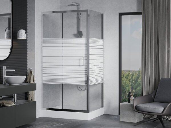Mexen Apia posuvná sprchová kabína 100 x 80 cm, biele pruhy, chróm + vanička Rio - 840-100-080-01-20-4510