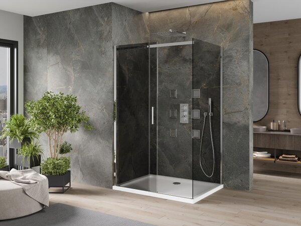 Mexen Omega posuvná sprchová kabína 100 x 90 cm, grafitová, chróm + Flat vanička, biela - 825-100-090-01-40-4010