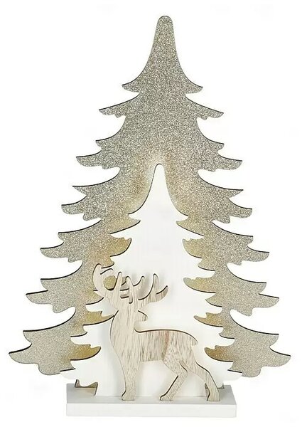 German LED svetelná dekorácia "Sob v lese" / drevo / zlatá / teplá biela