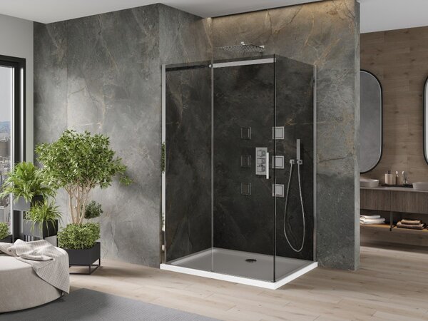 Mexen Omega posuvná sprchová kabína 100 x 90 cm, grafitová, chróm + Flat vanička, biela - 825-100-090-01-40-4010