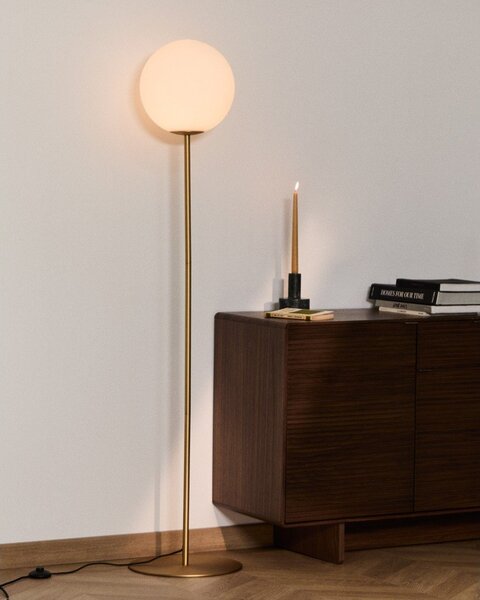 Biela/v zlatej farbe stojacia lampa so skleneným tienidlom (výška 165 cm) Brisia – Kave Home