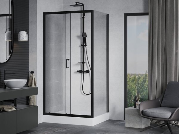 Mexen Apia posuvná sprchová kabína 120 x 90 cm, priehľadná, čierna + vanička Rio - 840-120-090-70-00-4510