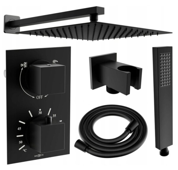 Mexen Cube DR02 podomietková sprchová súprava s dažďovou hlavicou 25 cm, čierna - 77502DR0225-70
